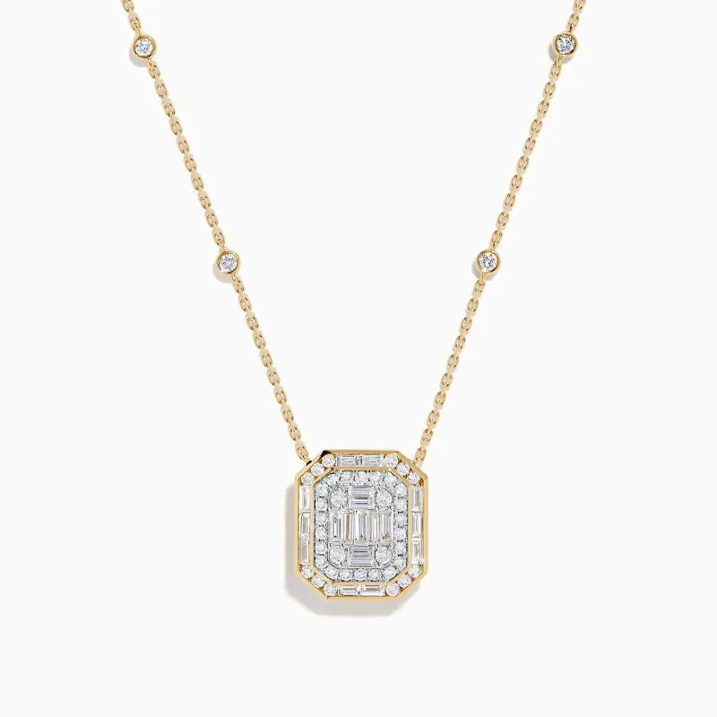 14K Yellow Gold Multi Shape Diamond Illusion Set Halo Pendant made by Effy