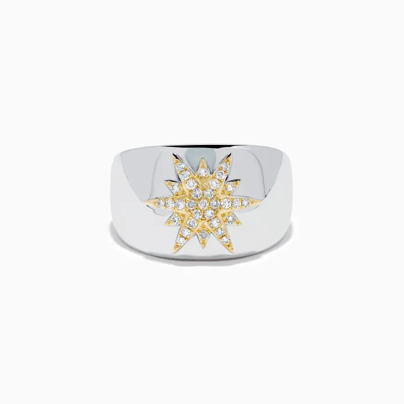 Sterling Silver and 14K Yellow Gold Plated Diamond Star Ring made by Effy