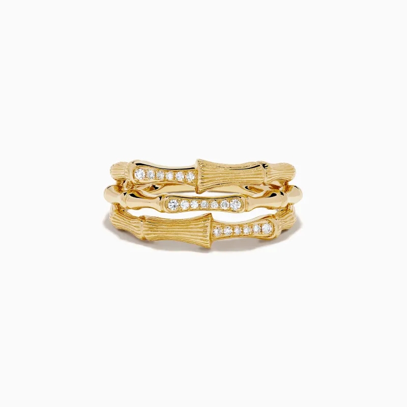 14K Yellow Gold Diamond Bamboo Multi Row Ring made by Effy