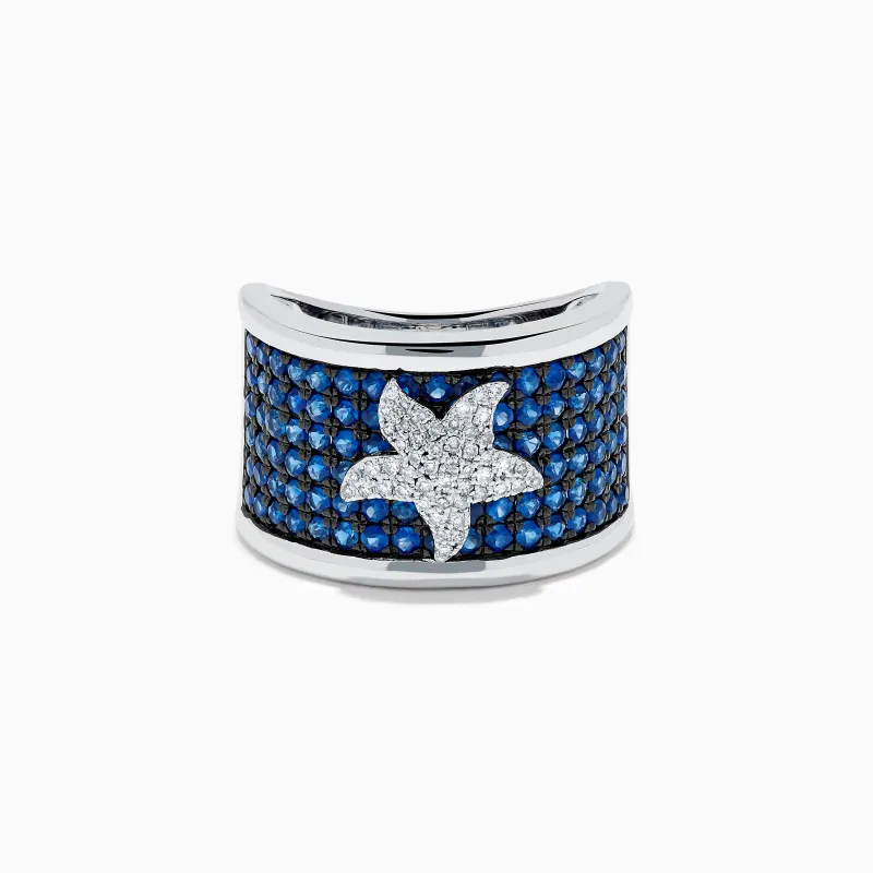 Sterling Silver Blue Sapphire and Diamond Starfish Ring made by Effy