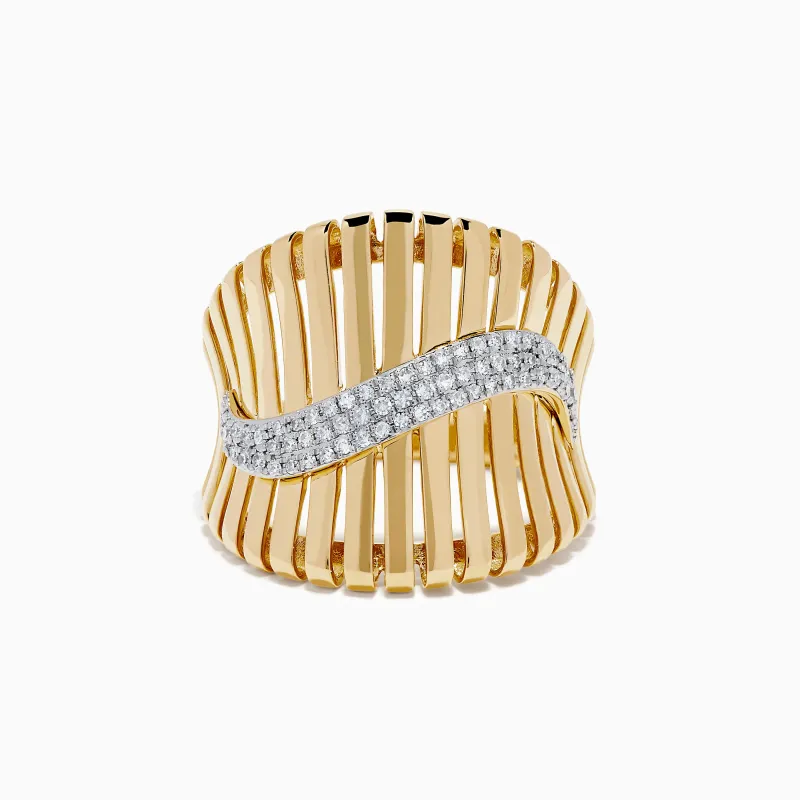 14K Yellow Gold Diamond Fluted Statement Ring made by Effy