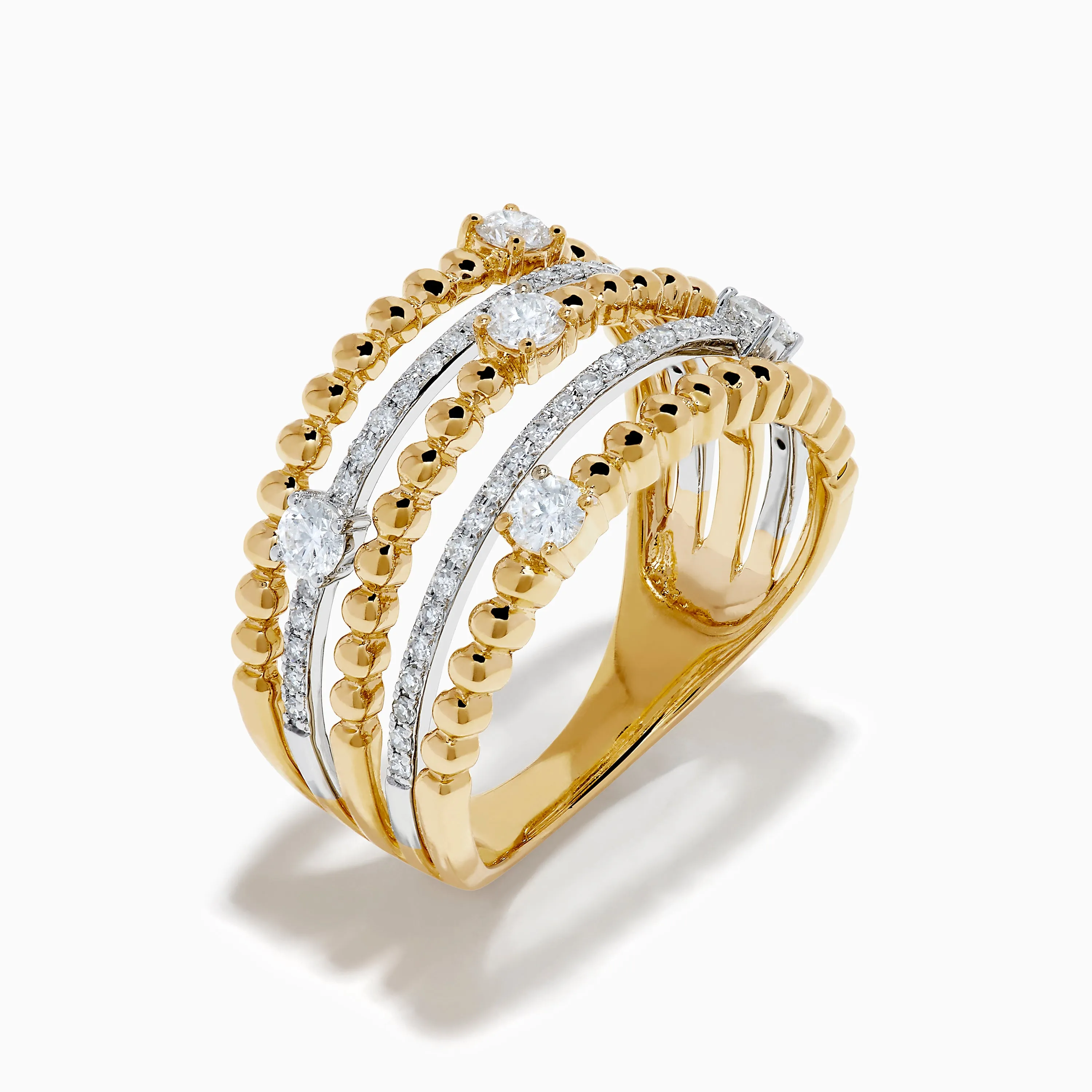 14K Two Tone Gold Diamond Beaded Multi Row Ring sold by Effy product image thumbnail 4