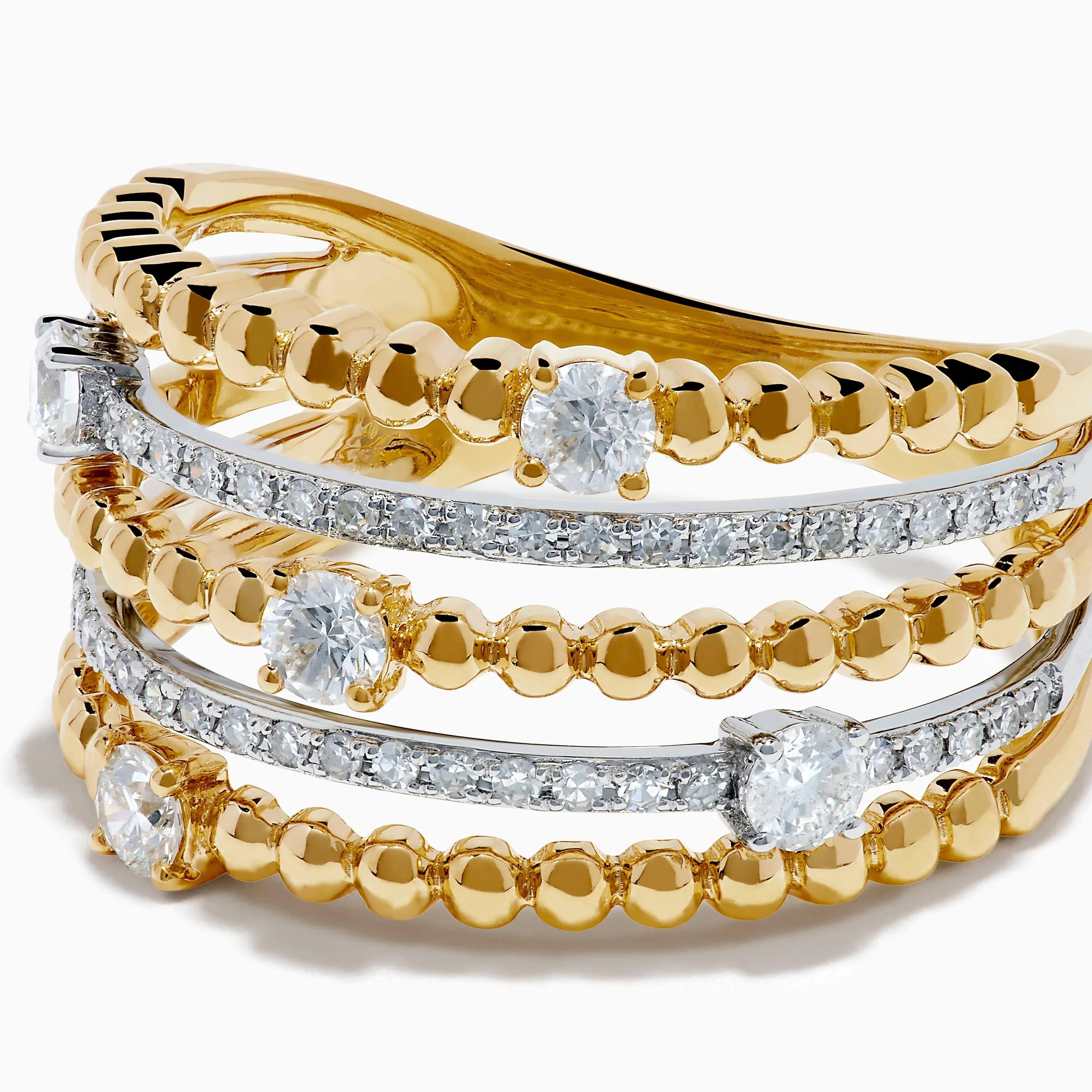 14K Two Tone Gold Diamond Beaded Multi Row Ring sold by Effy product image thumbnail 2