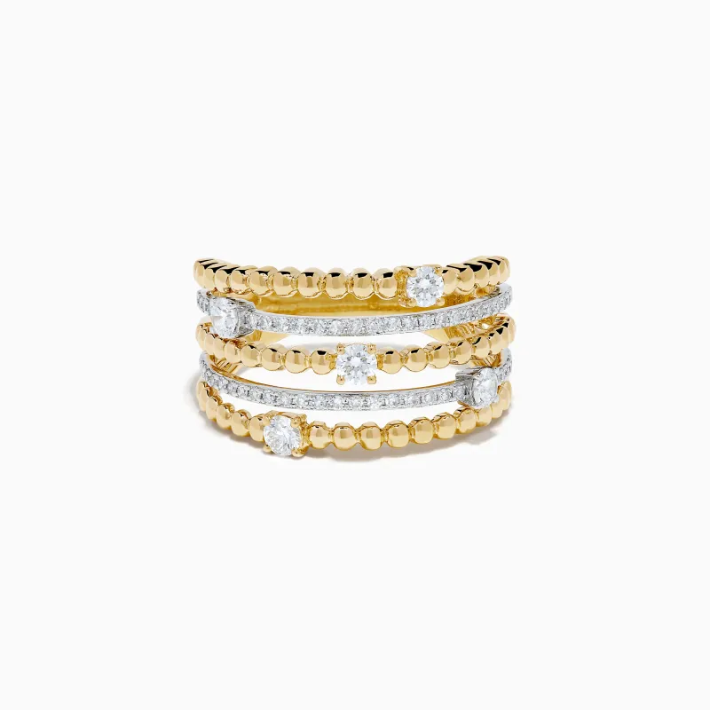 14K Two Tone Gold Diamond Beaded Multi Row Ring made by Effy