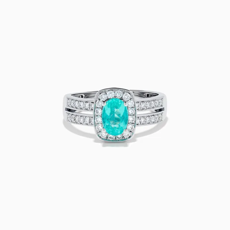 18K White Gold Paraiba and Diamond Halo Ring made by Effy