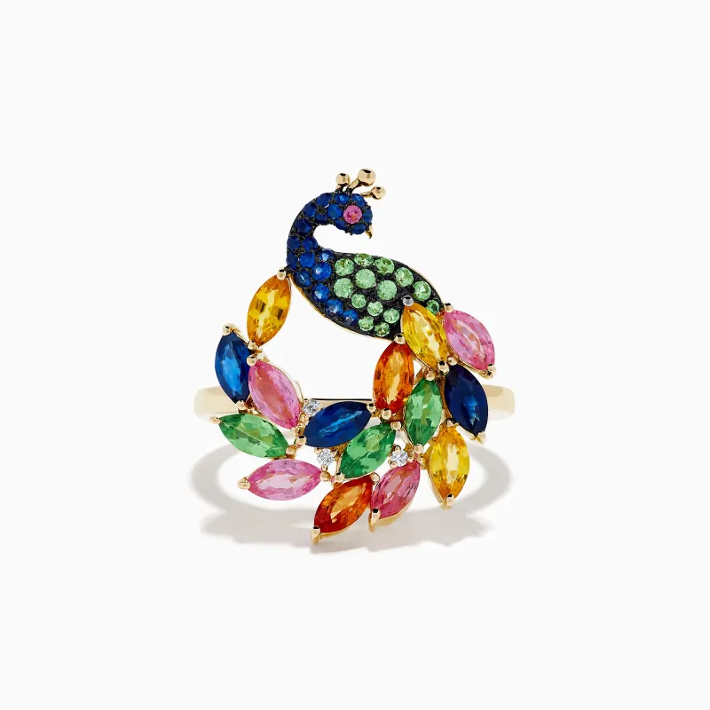 Watercolors 14K Yellow Gold Multi Sapphire Peacock Ring made by Effy