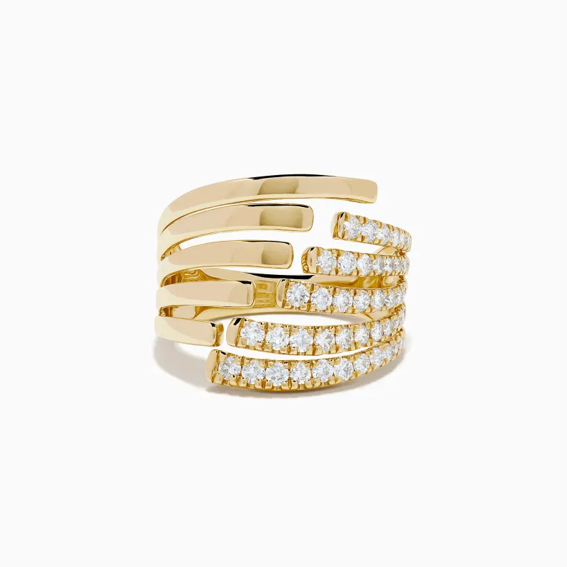 14K Yellow Gold Diamond Multi Row Ring made by Effy