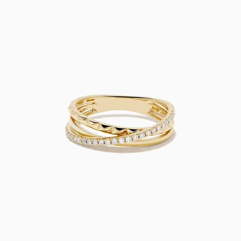 14K Yellow Gold Diamond Studded Crossover Ring made by Effy