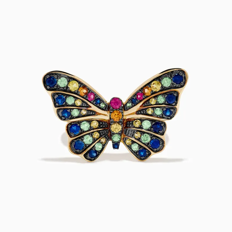 Watercolors 14K Yellow Gold Multi Sapphire Butterfly Ring made by Effy