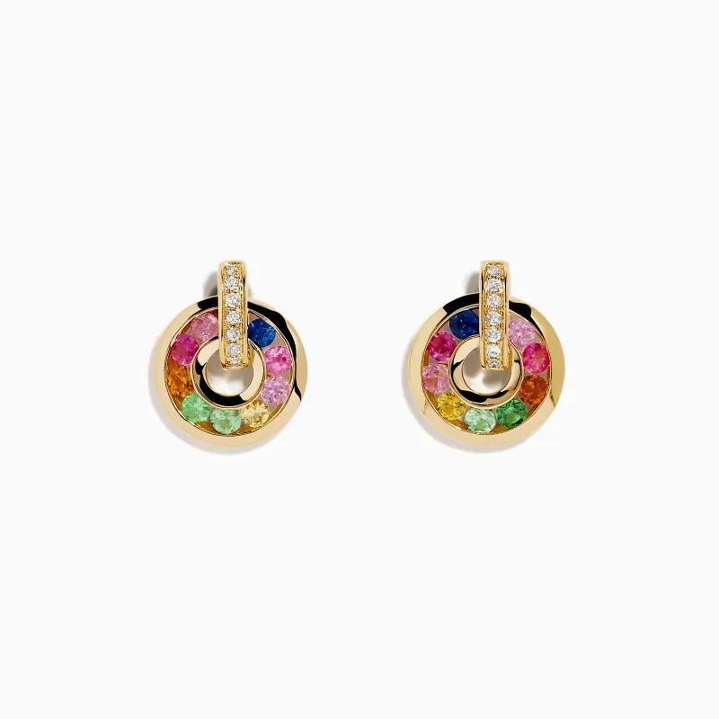 Watercolors 14K Gold Multi Sapphire and Diamond Open Hoop Earrings made by Effy