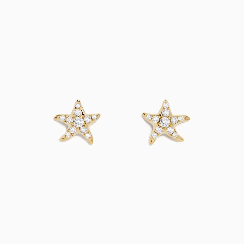 14K Yellow Gold Diamond Starfish Stud Earrings made by Effy