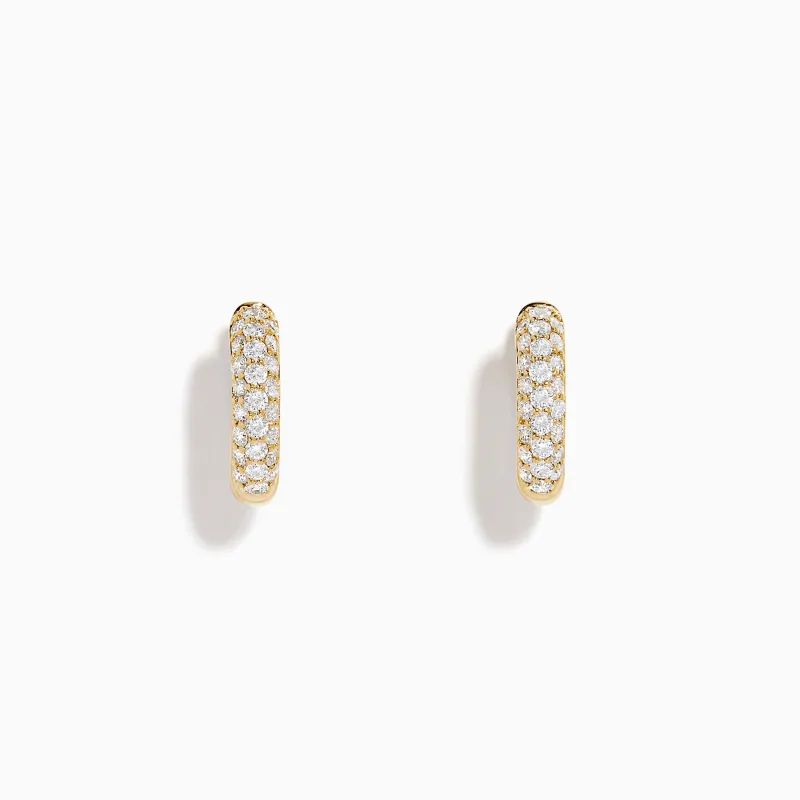 14K Yellow Gold Diamond Pavé Dome Huggie Hoop Earrings made by Effy