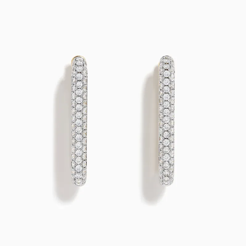 14K Two-Tone Gold Diamond Pavé Rectangle Hoop Earrings made by Effy