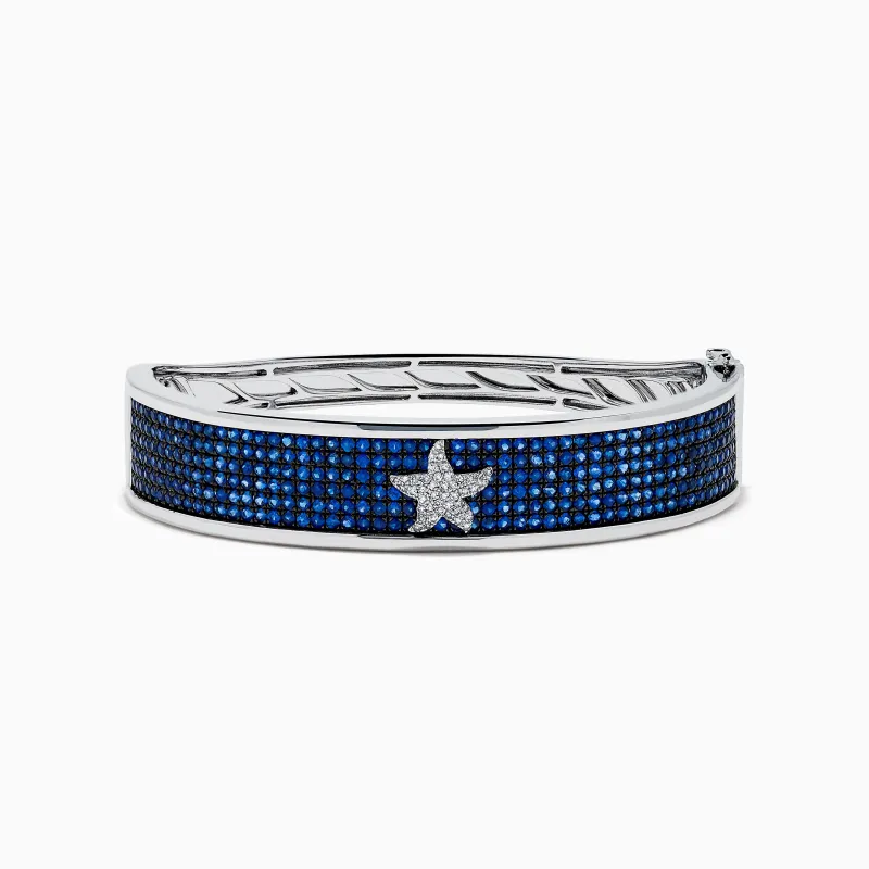 Sterling Silver Blue Sapphire and Diamond Pavé Starfish Bangle made by Effy