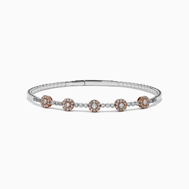 14K Two-Tone Gold Pink and White Diamond Flexible Bangle made by Effy