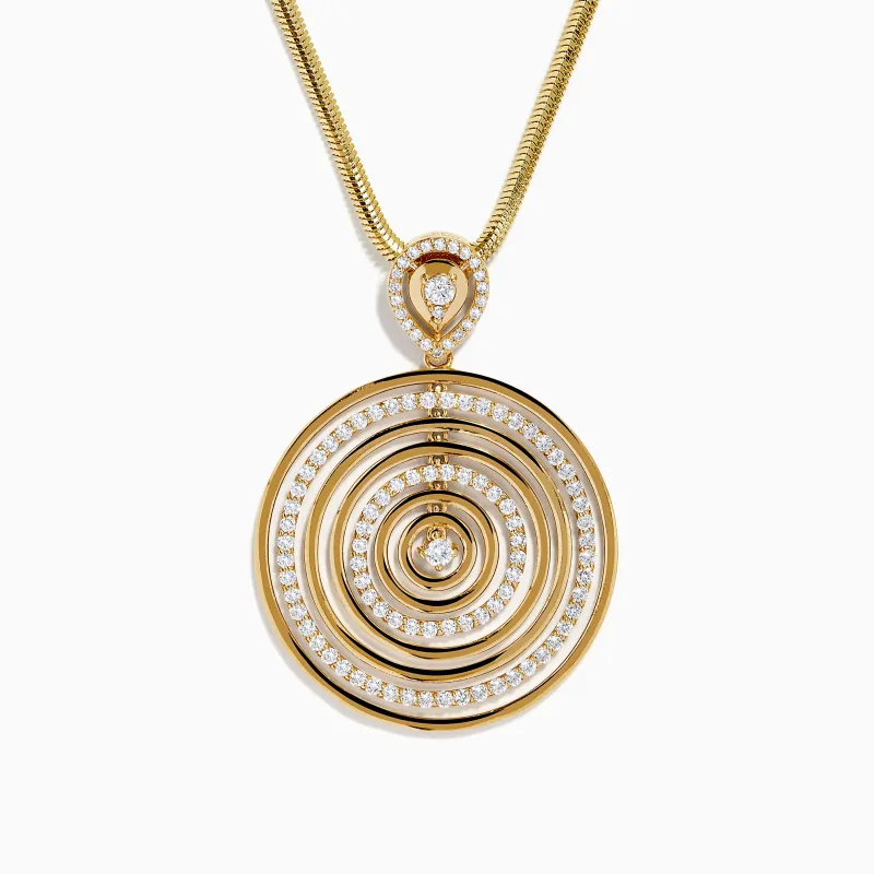 14K Yellow Gold Diamond Concentric Circle Drop Pendant made by Effy