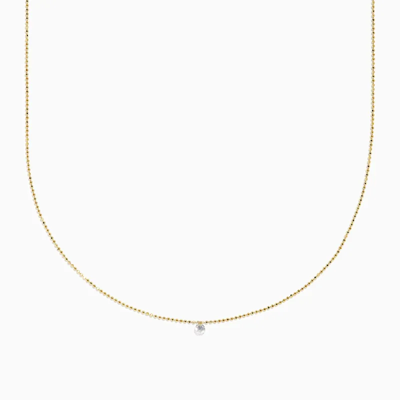 14K Yellow Gold Floating Diamond Solitaire Beaded Chain Necklace made by Effy