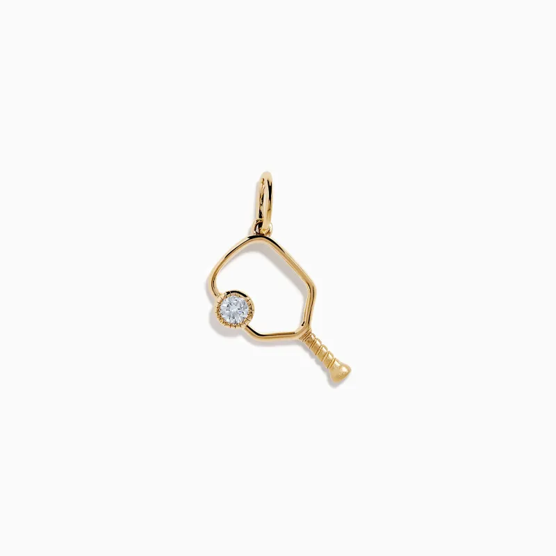 14K Yellow Gold Diamond Pickleball Paddle Charm made by Effy