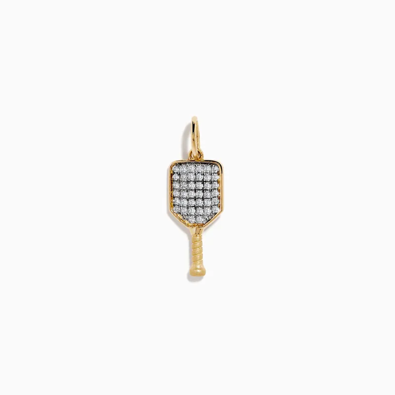 14K Yellow Gold Diamond Pave Pickleball Paddle Charm made by Effy