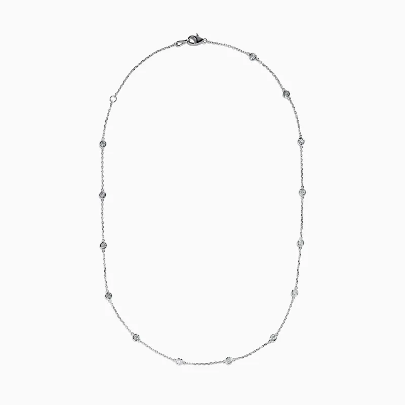 14K White Gold Diamond Station Necklace, 1.00 TCW made by Effy