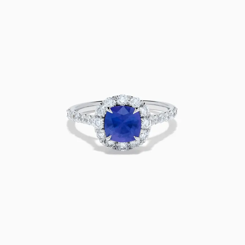 Effy Hematian 18K White Gold Purple Sapphire and Diamond Halo Ring made by Effy