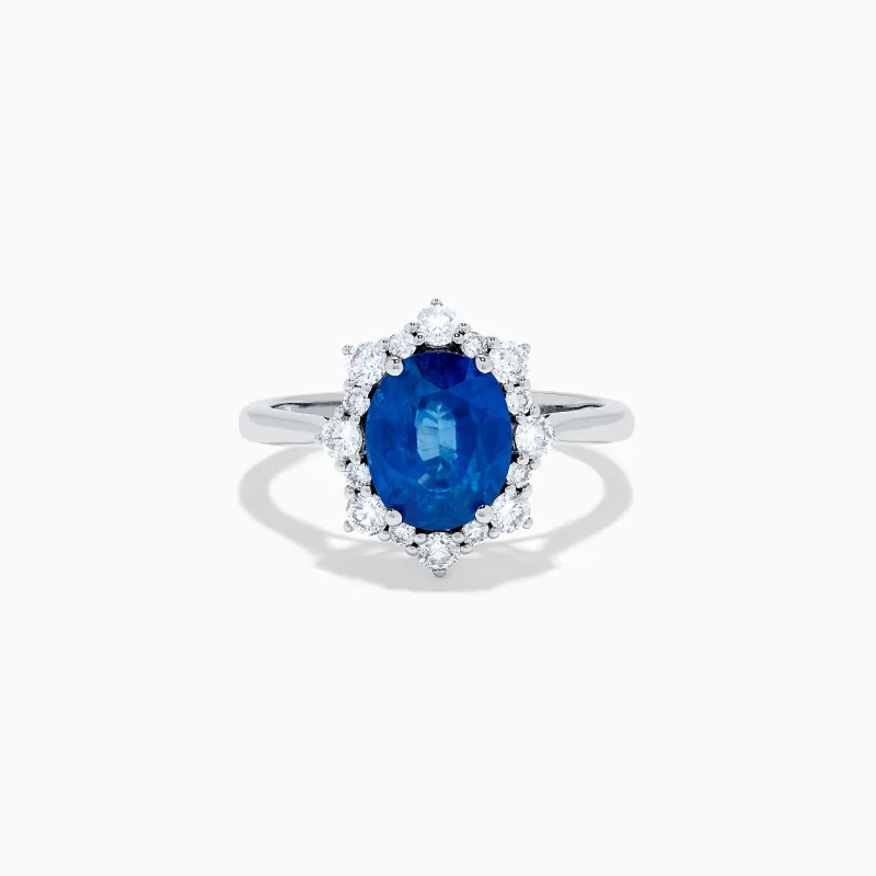 Effy Hematian 14K White Gold Blue Sapphire and Diamond Halo Ring made by Effy