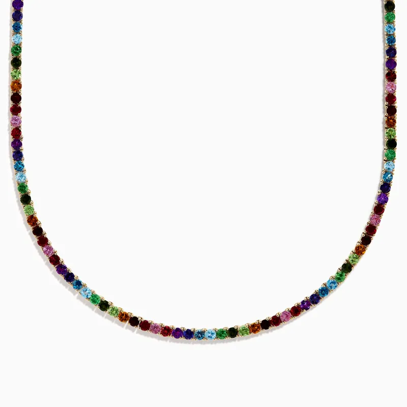 14K Yellow Gold Multi-Gemstone Rainbow Tennis Necklace made by Effy
