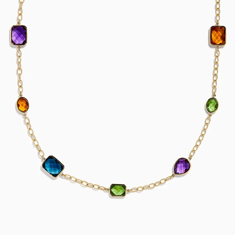 14K Yellow Gold Multi-Gemstone Mixed-Shape Station Necklace made by Effy