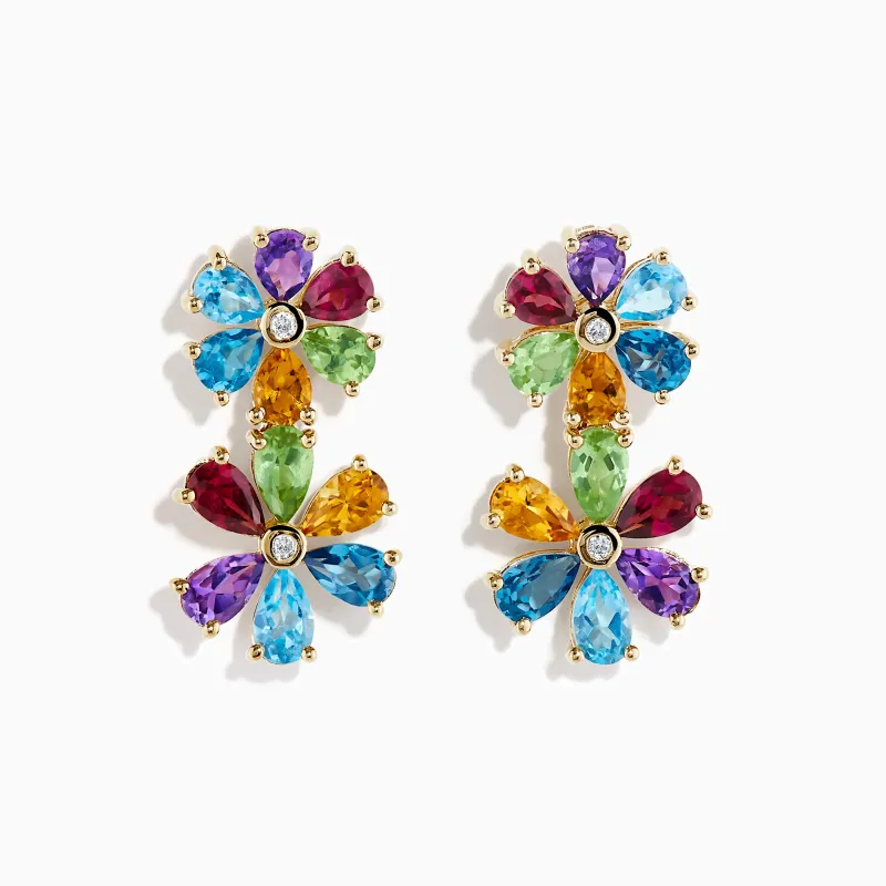 14K Yellow Gold Multi-Gemstone Pear-Cut Flower Drop Earrings made by Effy