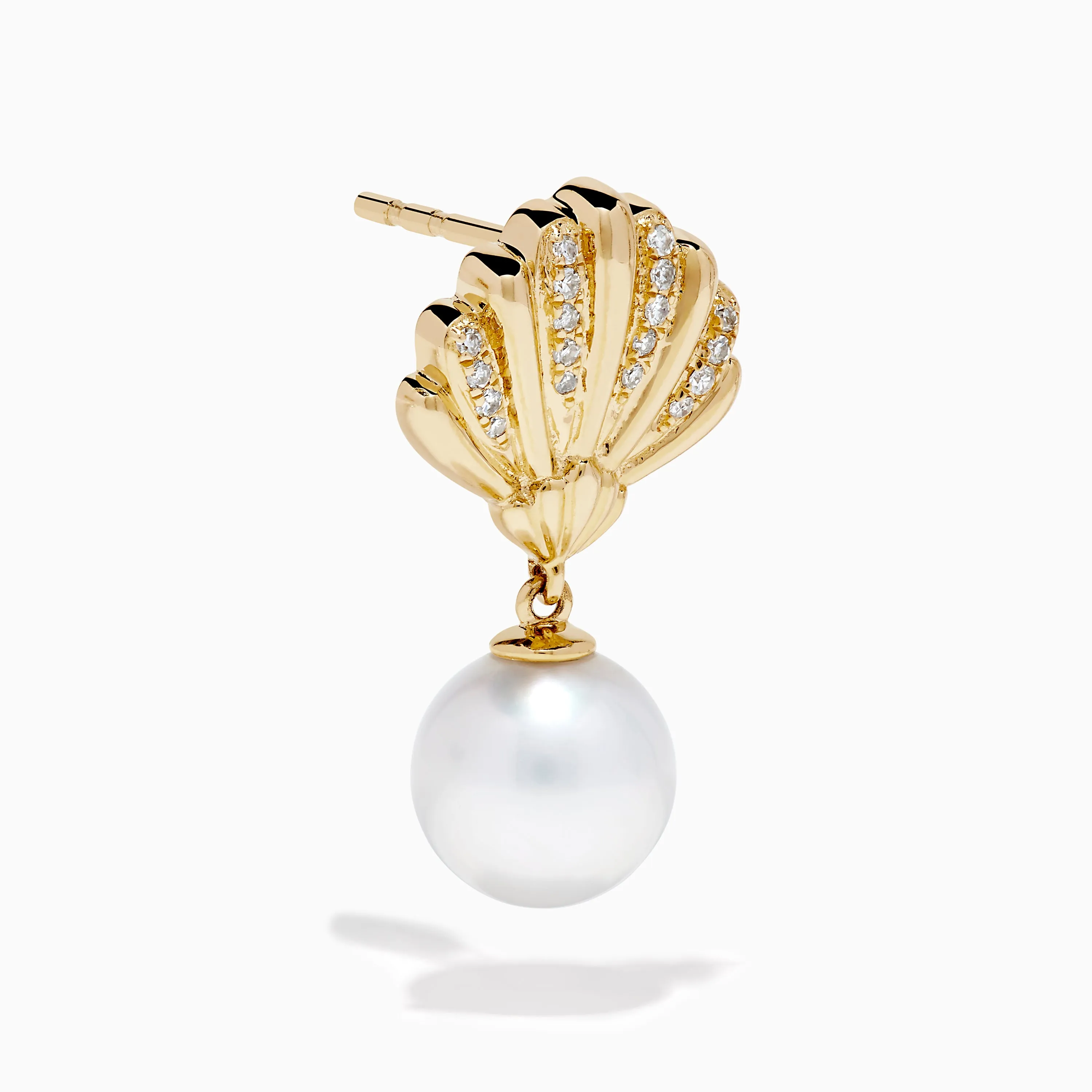 14K Yellow Gold Freshwater Pearl and Diamond Shell Drop Earrings sold by Effy product image thumbnail 3