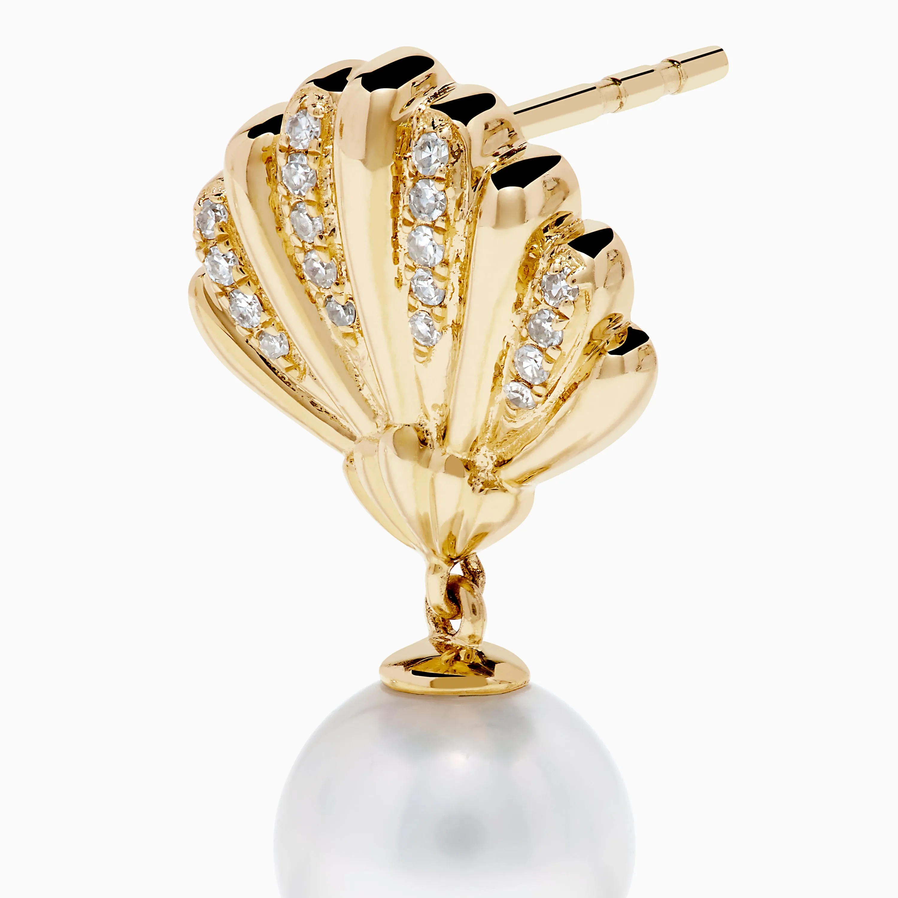14K Yellow Gold Freshwater Pearl and Diamond Shell Drop Earrings sold by Effy product image thumbnail 2
