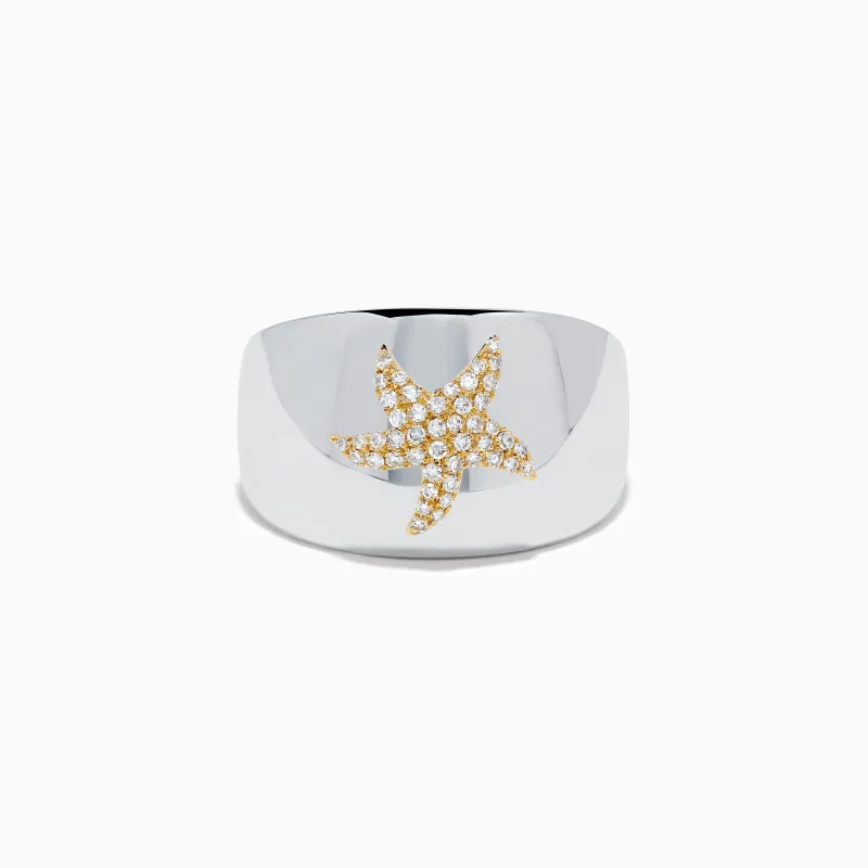 Sterling Silver and 14K Yellow Gold Plated Diamond Starfish Ring made by Effy