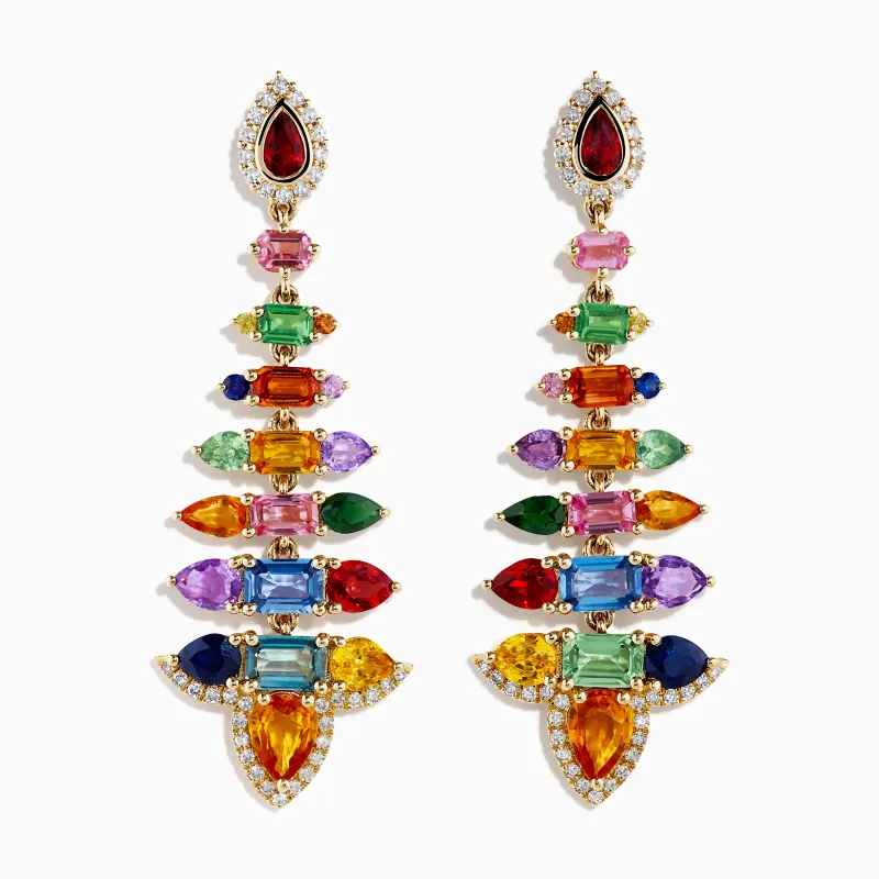 Watercolors 14K Yellow Gold Multi Sapphire and Diamond Chandelier Earrings made by Effy