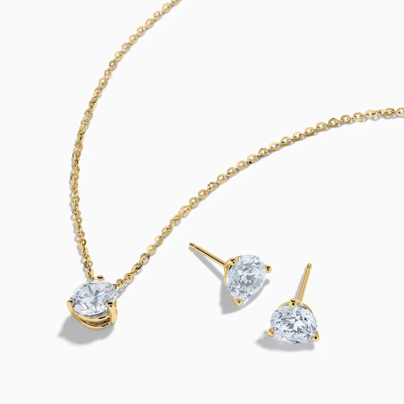 Lab Grown Diamond Earring and Necklace Set in 14K Yellow Gold made by Effy