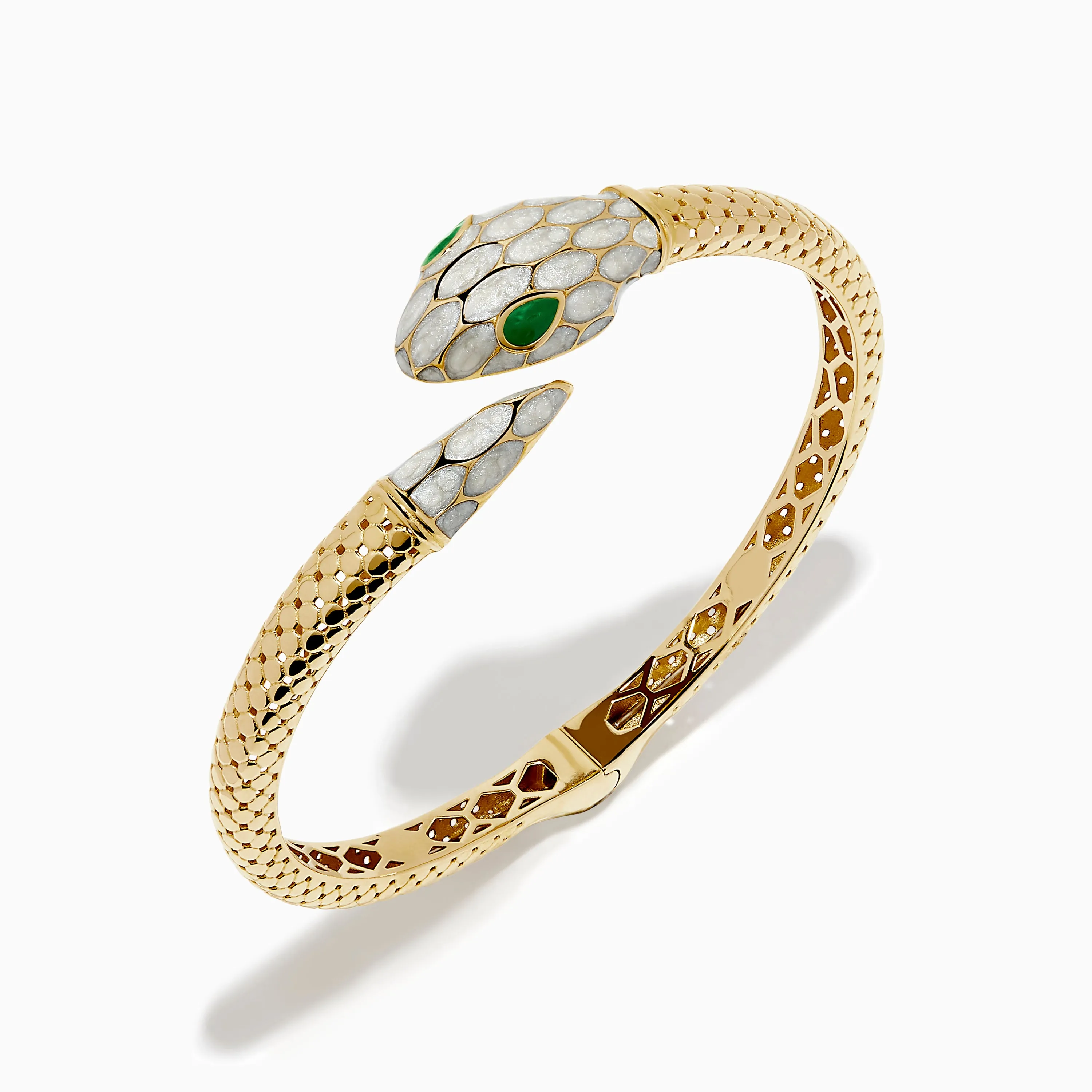 14K Yellow Gold White and Green Enamel Snake Bypass Bangle sold by Effy product image thumbnail 2