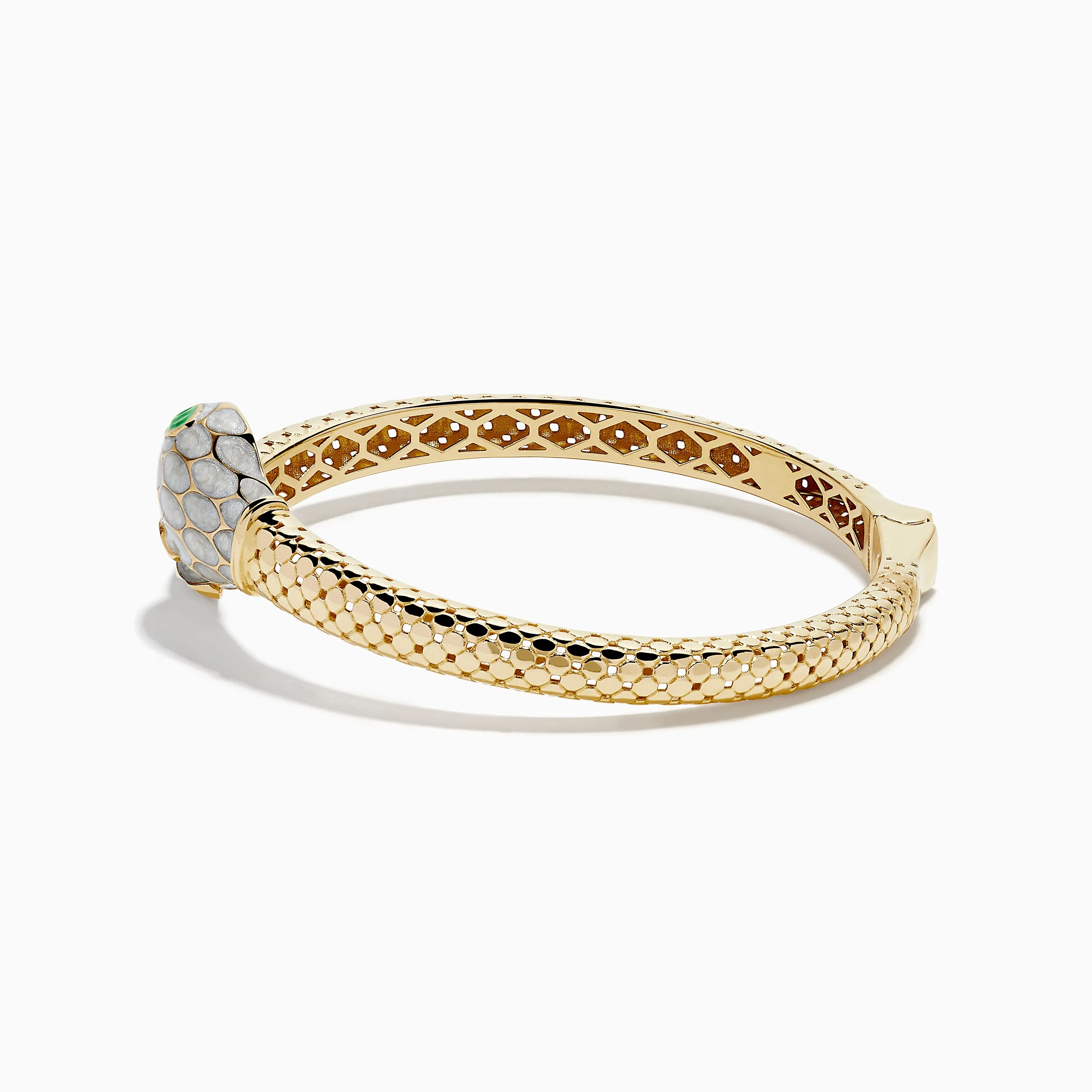 14K Yellow Gold White and Green Enamel Snake Bypass Bangle sold by Effy product image thumbnail 4