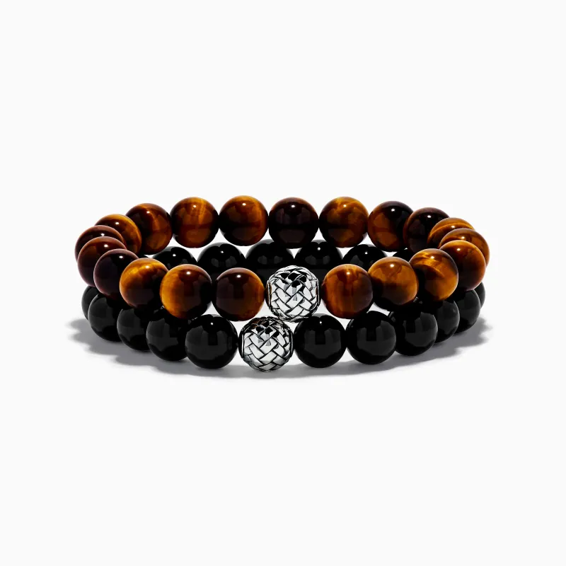 Tiger's Eye and Onyx Beaded 2-Piece Bracelet Set with Sterling Silver made by Effy