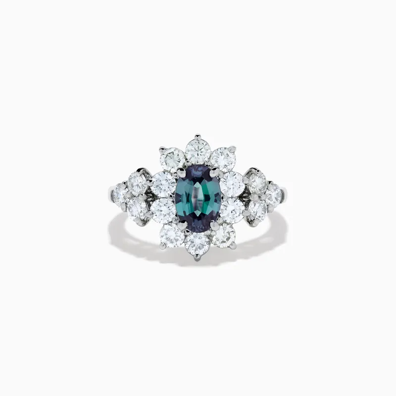 Platinum GIA Certified Alexandrite and Diamond Starburst Halo Ring made by Effy
