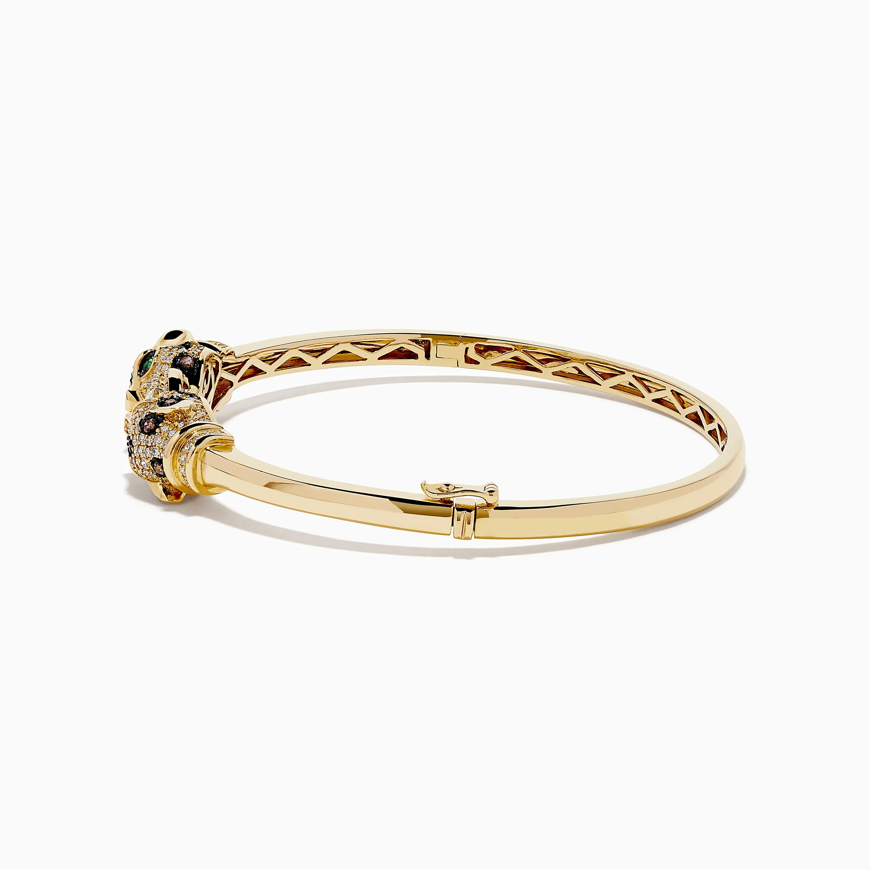 Signature 14K Gold Emerald, White and Espresso Diamond Double Panther Head Bangle sold by Effy product image thumbnail 4