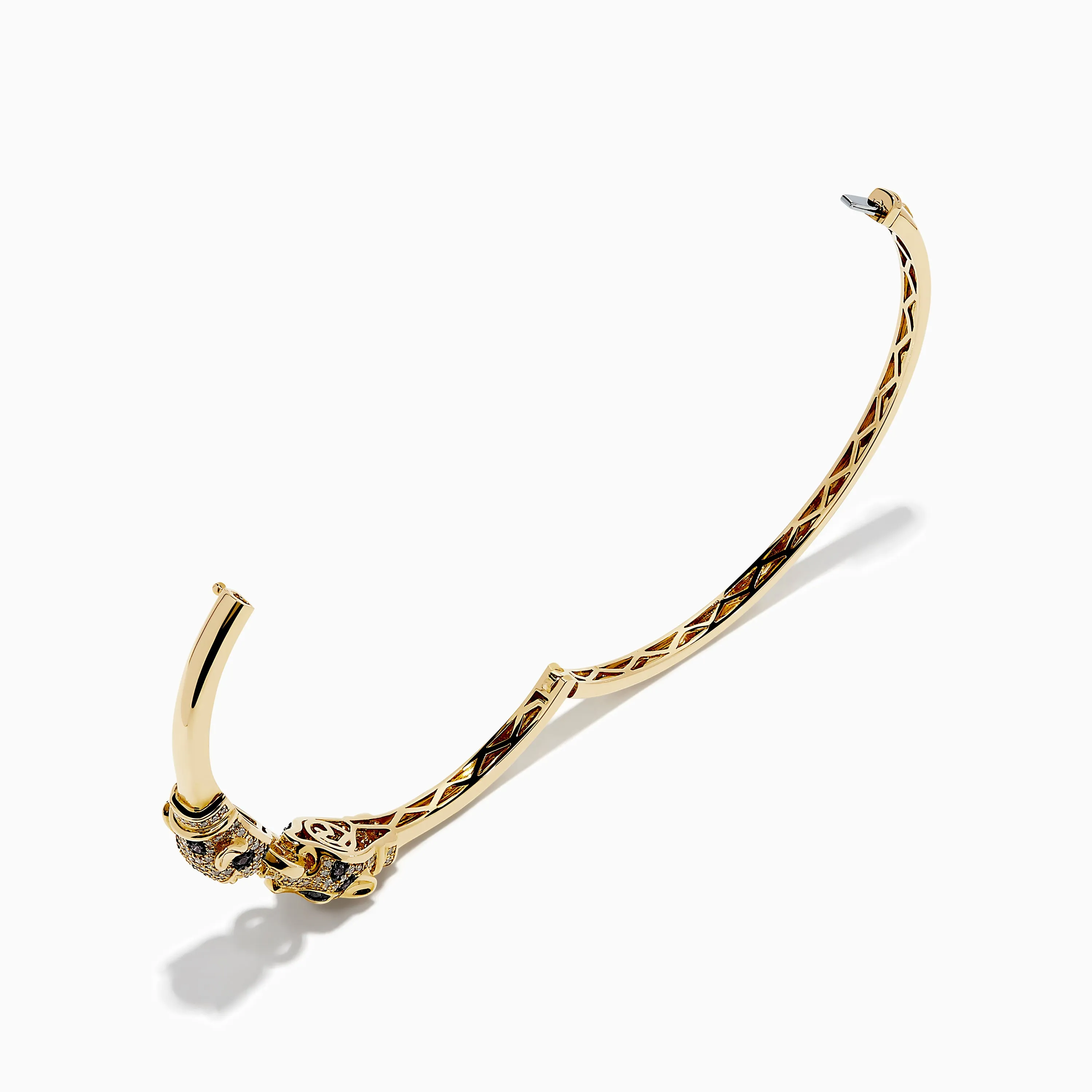 Signature 14K Gold Emerald, White and Espresso Diamond Double Panther Head Bangle sold by Effy product image thumbnail 2
