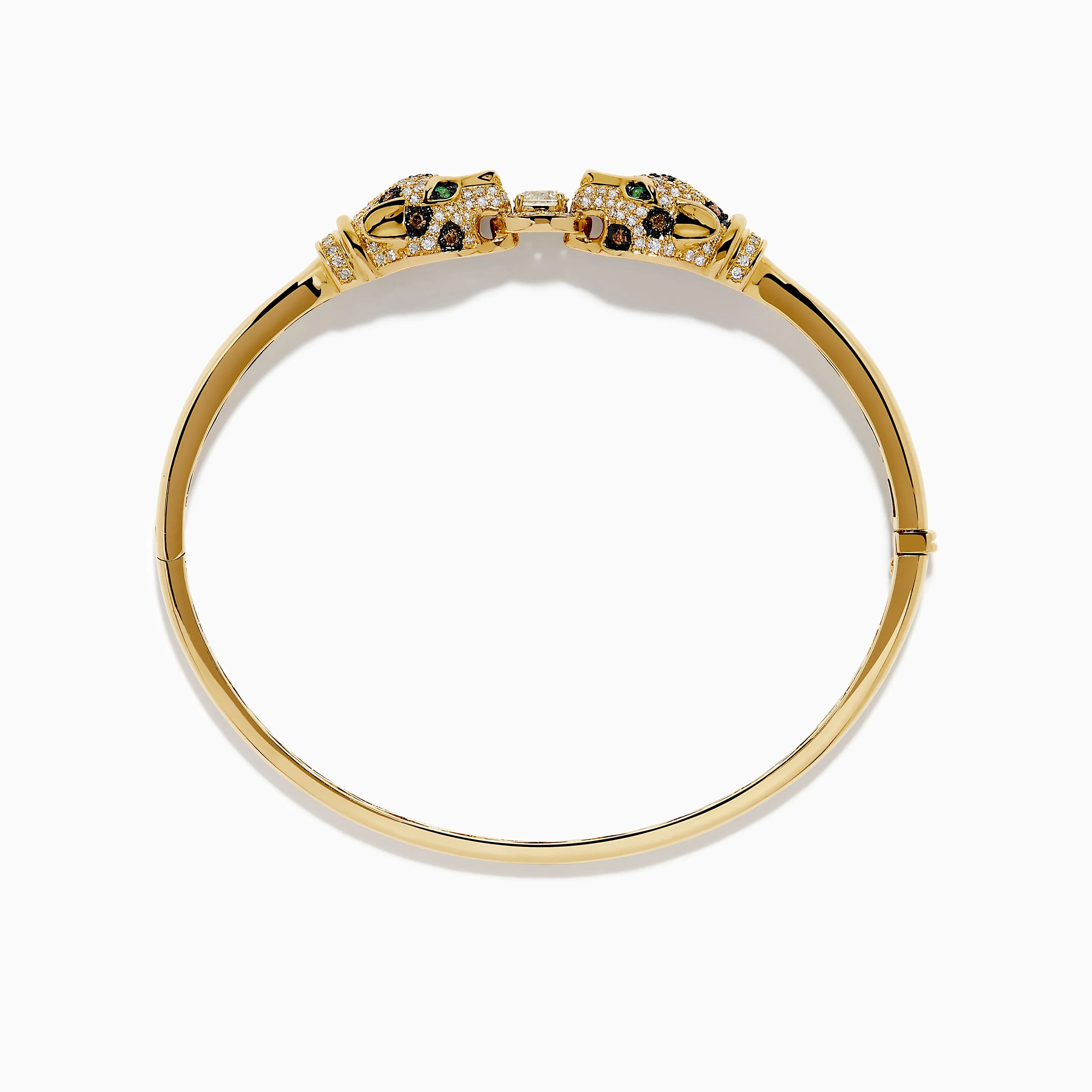 Signature 14K Gold Emerald, White and Espresso Diamond Double Panther Head Bangle sold by Effy product image thumbnail 3