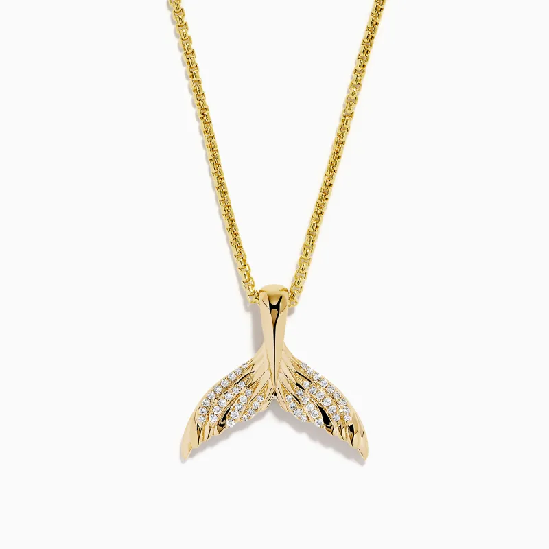 Men's 14K Yellow Gold Diamond Whales Tail Pendant made by Effy