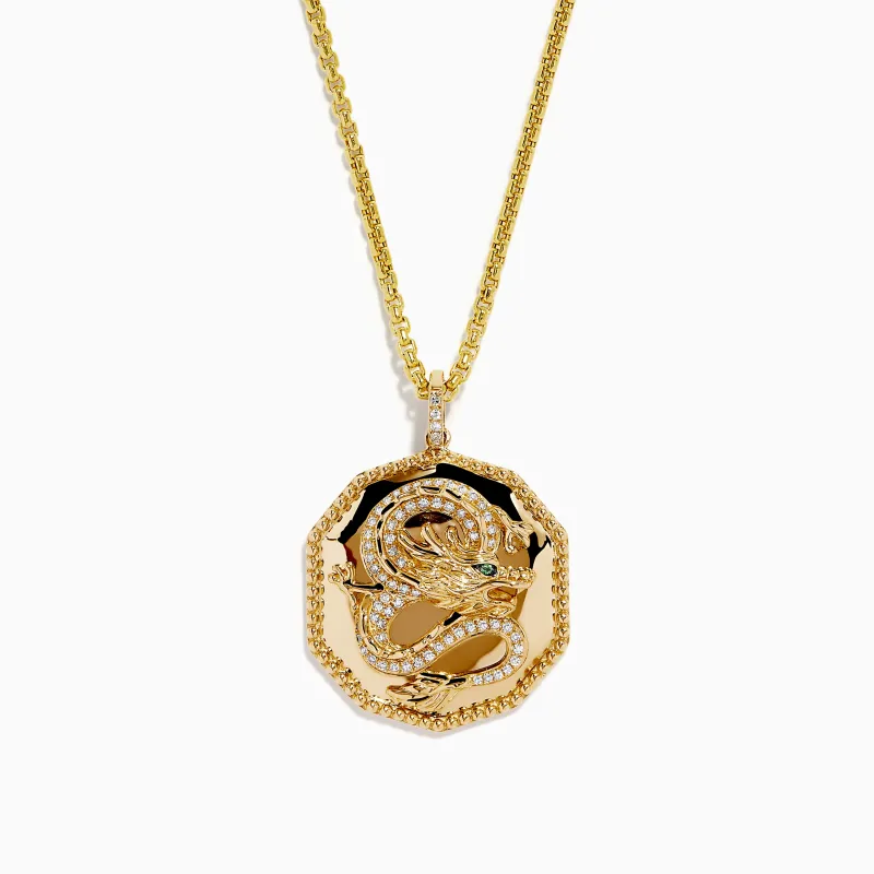 Men's 14K Yellow Gold Diamond Dragon Pendant made by Effy