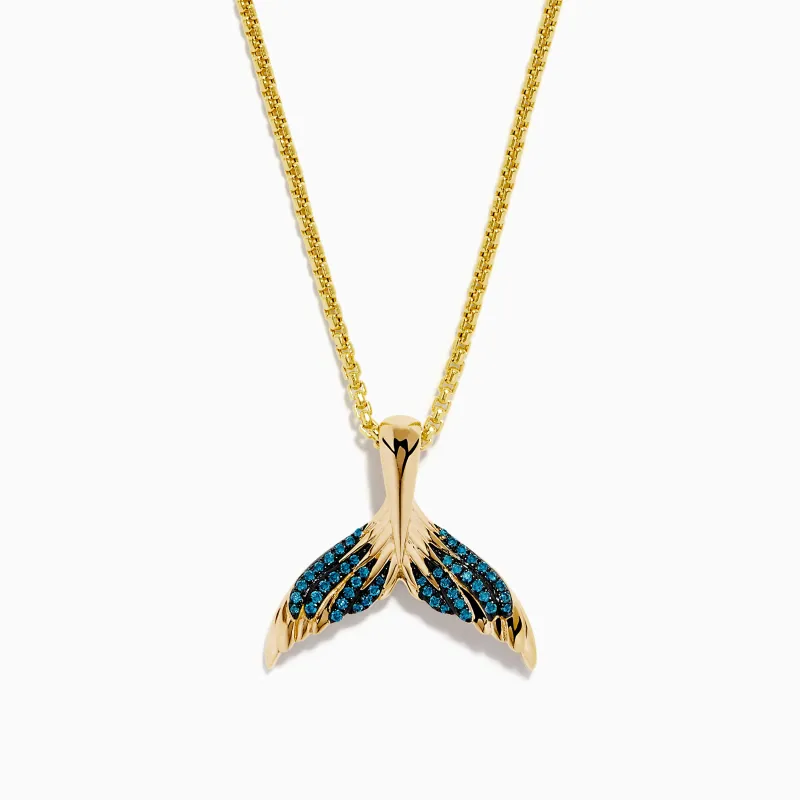 Men's 14K Yellow Gold Blue Diamond Whales Tail Pendant made by Effy