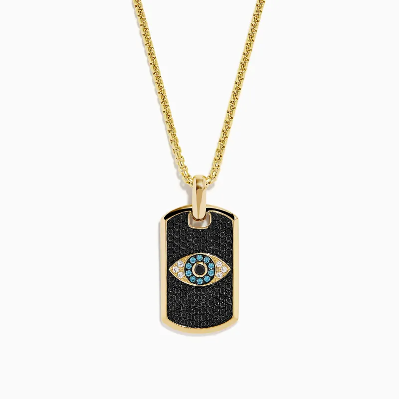 Men's 14K Yellow Gold Diamond Evil Eye Dog Tag Pendant made by Effy