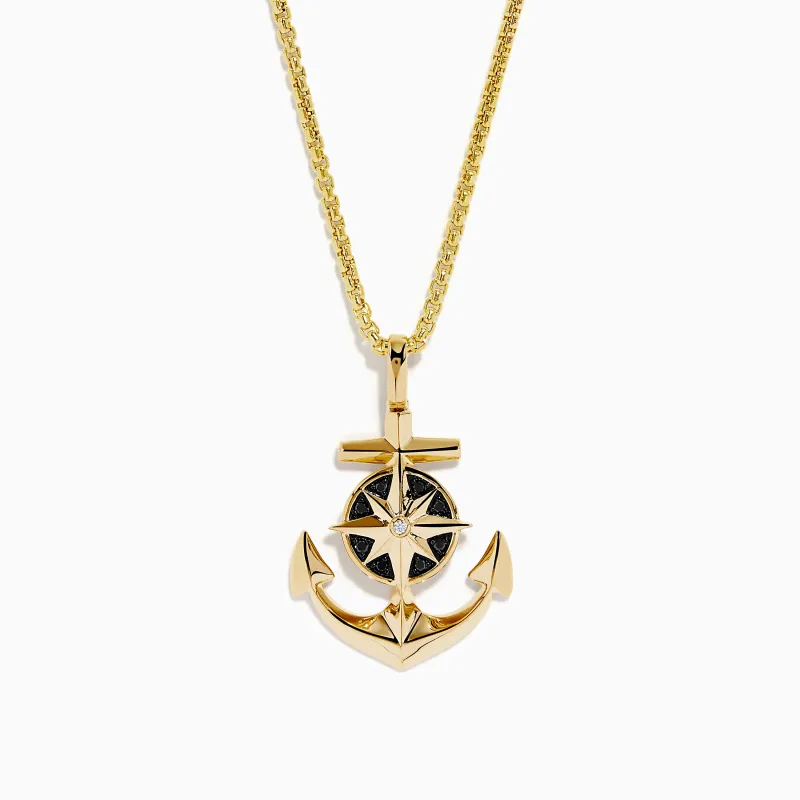 Men's 14K Yellow Gold Black and White Diamond Anchor Pendant made by Effy