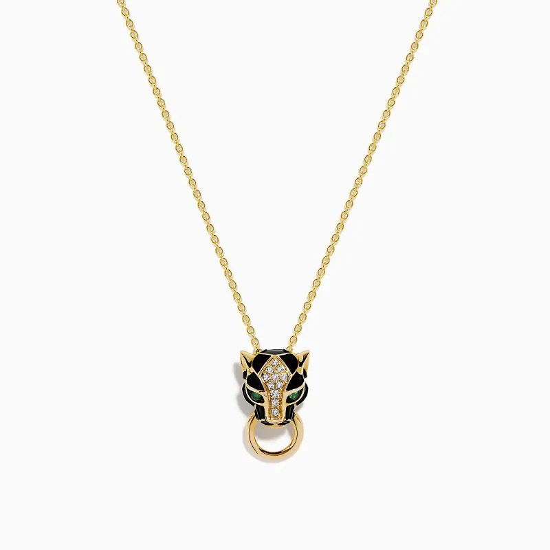 Signature 14K Yellow Gold Diamond and Rhodium Panther Pendant made by Effy