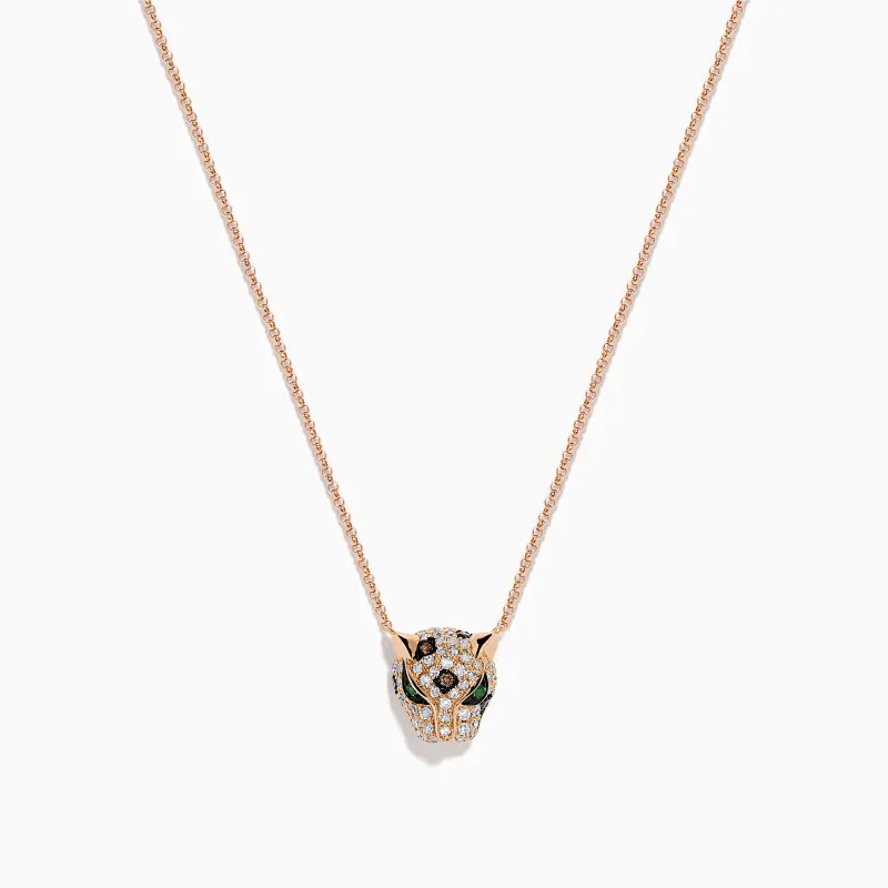 Signature 14K Rose Gold Diamond Panther Pendant made by Effy