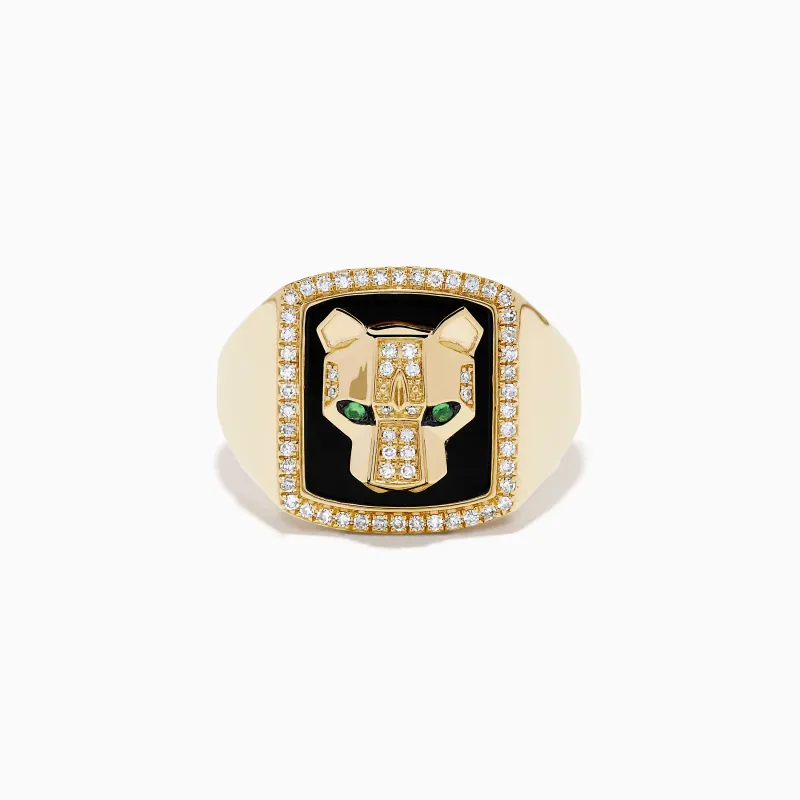 Men's 14K Yellow Gold Onyx and Diamond Panther Ring made by Effy