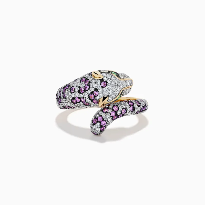 Signature 14K Yellow Gold Pink Sapphire and Diamond Panther Ring made by Effy